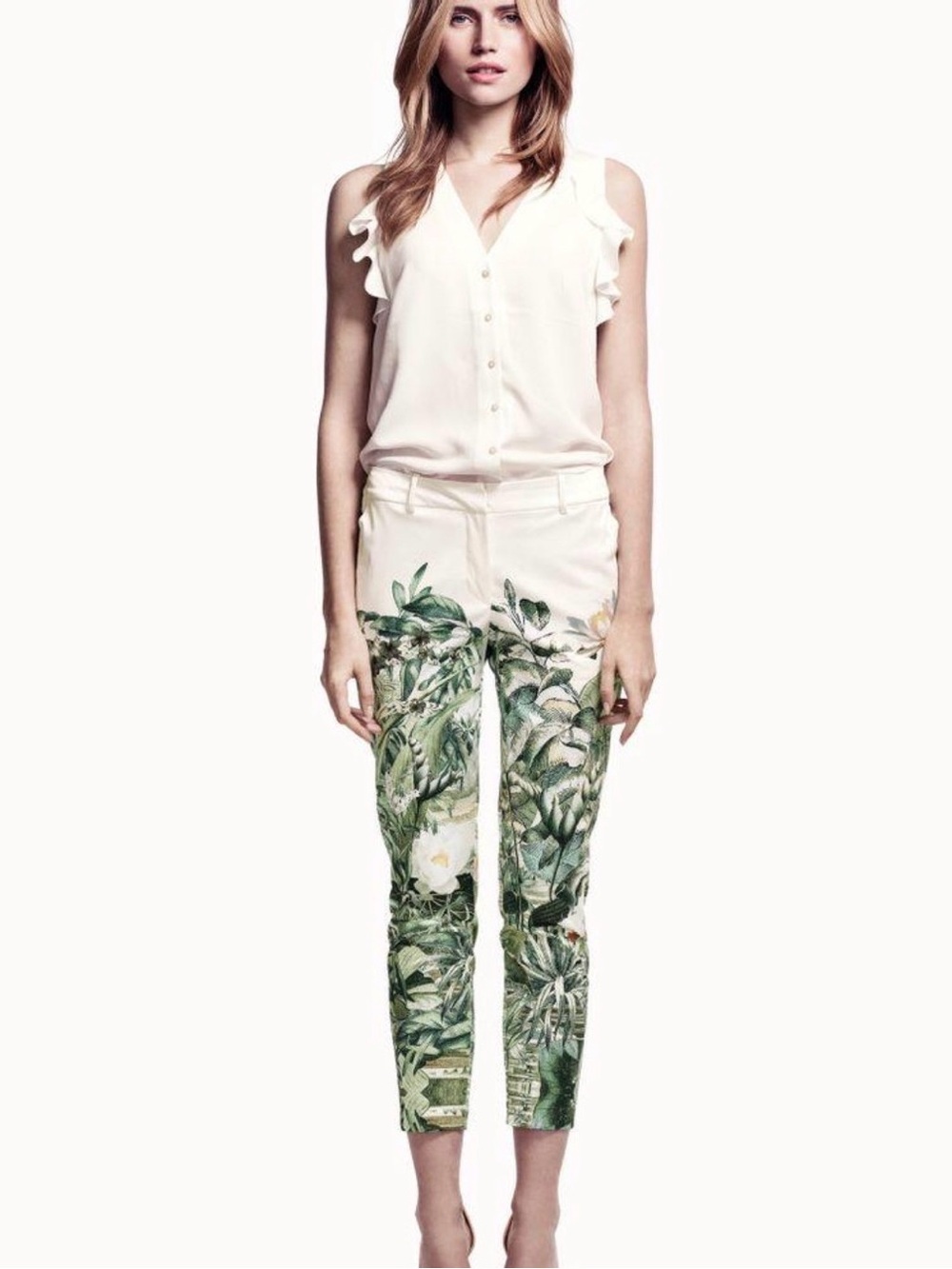 H&M Conscious Collection Botanical Floral Ankle Pants Size 2